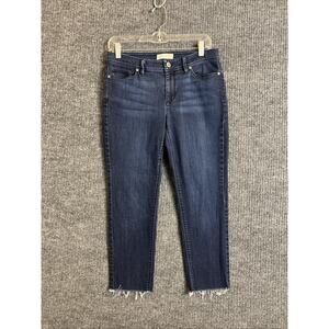 J Jill Womens Slim Leg Jeans Size 6 Blue Medium Wash Frayed Hem Stretch Denim